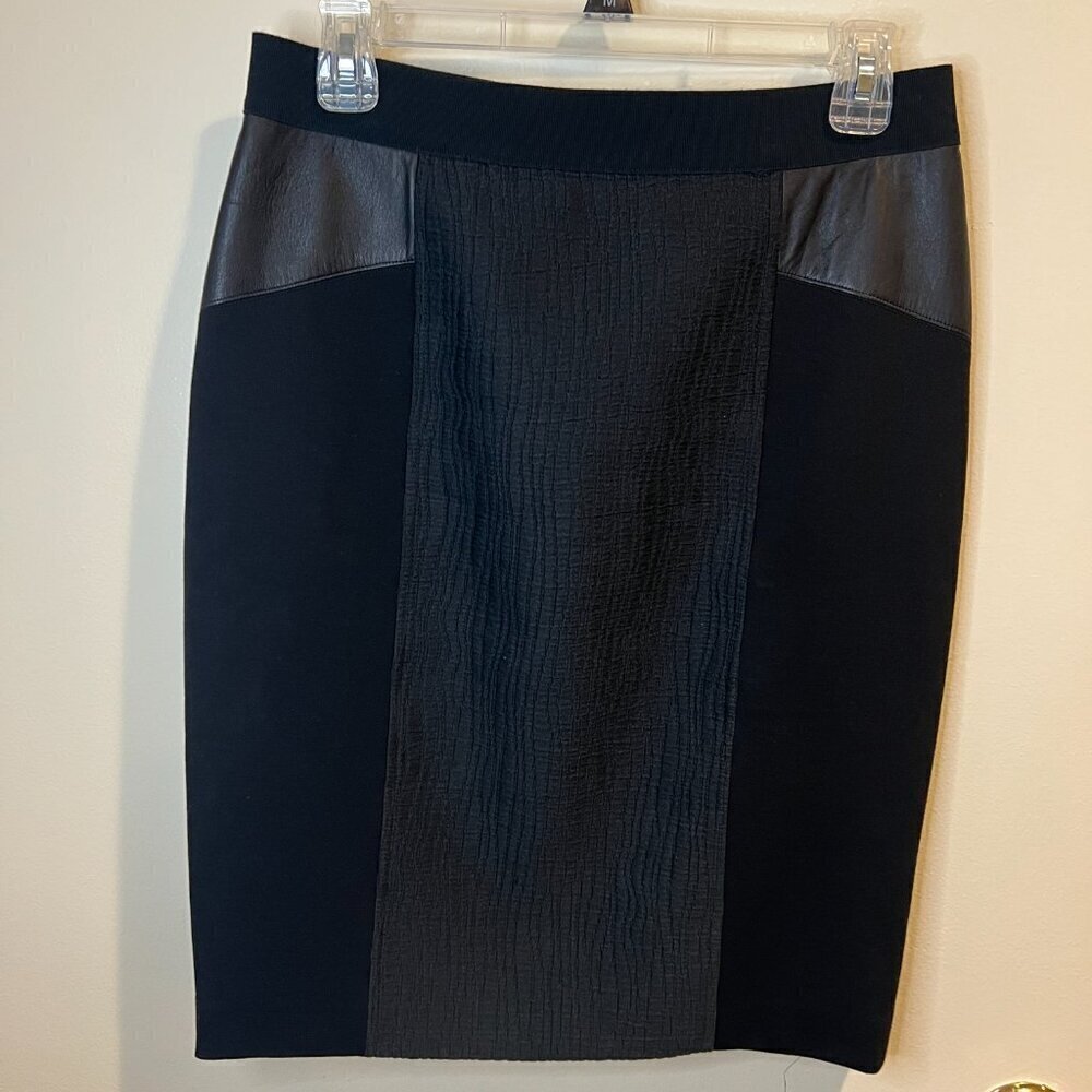 Elie Tahari Black Lamb Leather Panel Pencil Skirt, Size 4